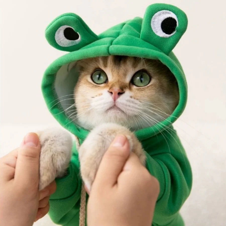 Cute Frog Pet Hoodie – Winter Warm Velvet Lined Dog & Cat Sweater - ZOOMNSTORE