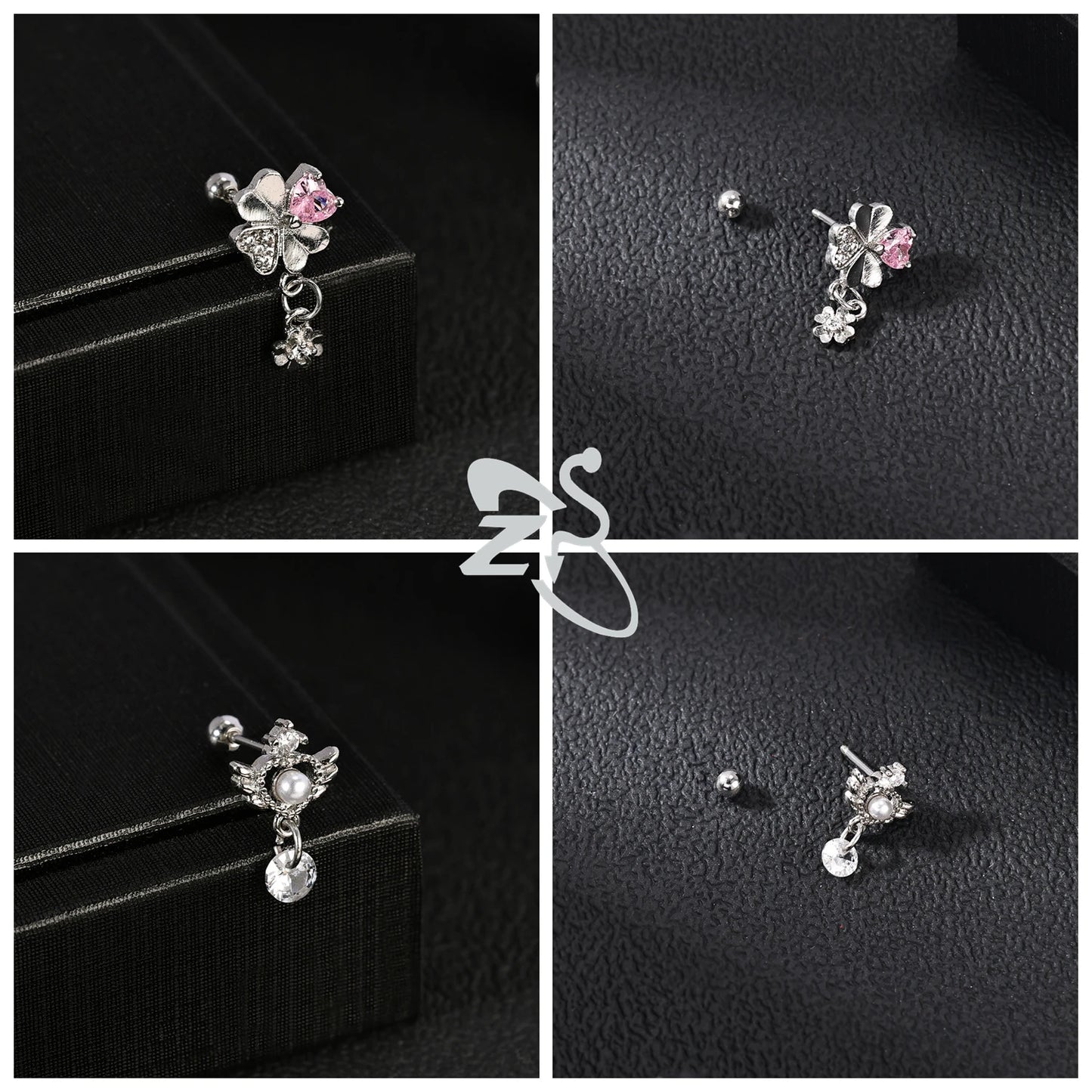 Cute Heart Stud Earrings - 20G Pink CZ Crystal Jewelry for Kids  Women - ZOOMNSTORE