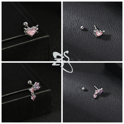 Cute Heart Stud Earrings - 20G Pink CZ Crystal Jewelry for Kids  Women - ZOOMNSTORE