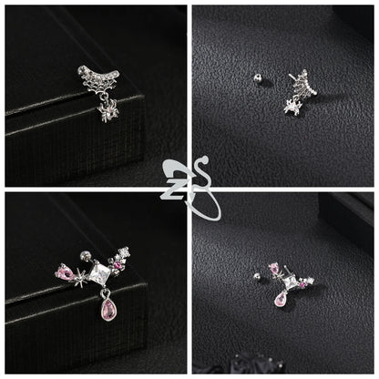 Cute Heart Stud Earrings - 20G Pink CZ Crystal Jewelry for Kids  Women - ZOOMNSTORE