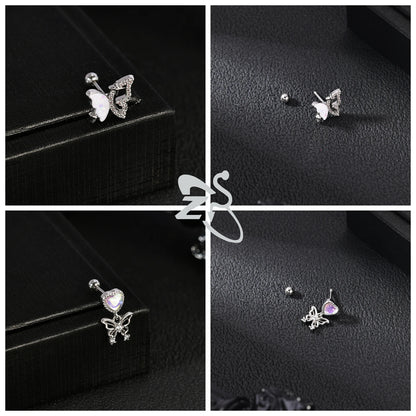 Cute Heart Stud Earrings - 20G Pink CZ Crystal Jewelry for Kids  Women - ZOOMNSTORE