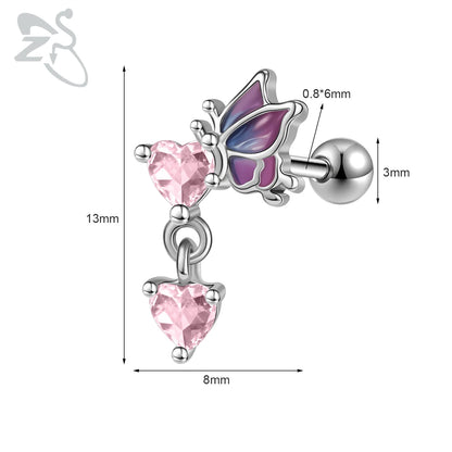 Cute Heart Stud Earrings - 20G Pink CZ Crystal Jewelry for Kids  Women - ZOOMNSTORE