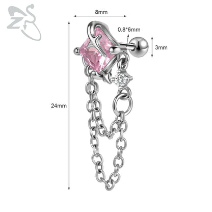Cute Heart Stud Earrings - 20G Pink CZ Crystal Jewelry for Kids  Women - ZOOMNSTORE