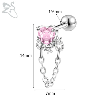 Cute Heart Stud Earrings - 20G Pink CZ Crystal Jewelry for Kids  Women - ZOOMNSTORE