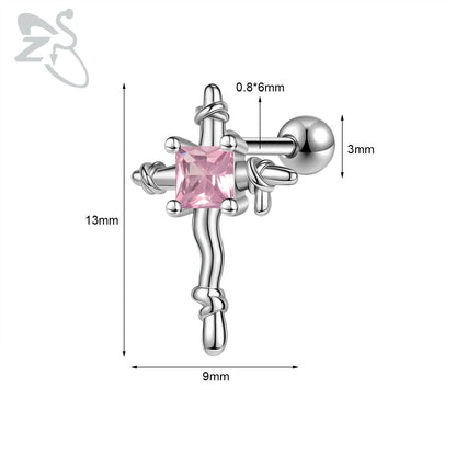Cute Heart Stud Earrings - 20G Pink CZ Crystal Jewelry for Kids  Women - ZOOMNSTORE