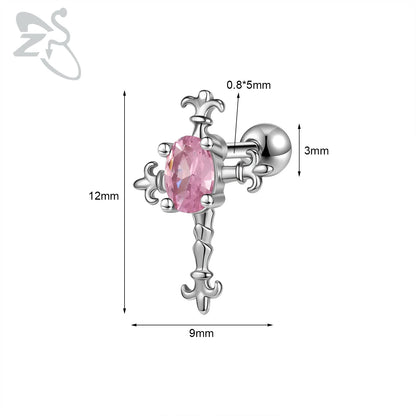 Cute Heart Stud Earrings - 20G Pink CZ Crystal Jewelry for Kids  Women - ZOOMNSTORE