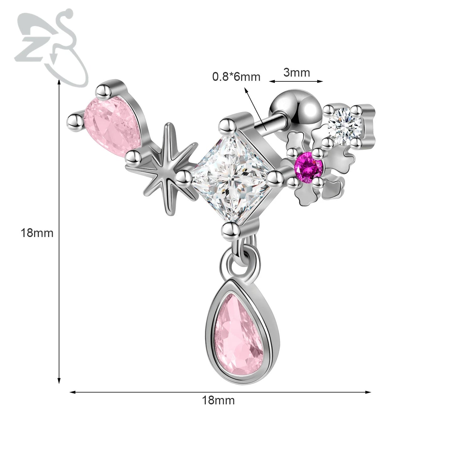Cute Heart Stud Earrings - 20G Pink CZ Crystal Jewelry for Kids  Women - ZOOMNSTORE