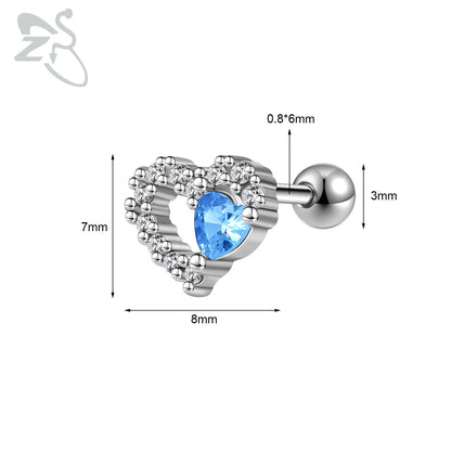 Cute Heart Stud Earrings - 20G Pink CZ Crystal Jewelry for Kids  Women - ZOOMNSTORE
