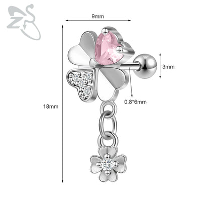 Cute Heart Stud Earrings - 20G Pink CZ Crystal Jewelry for Kids  Women - ZOOMNSTORE