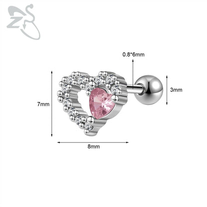 Cute Heart Stud Earrings - 20G Pink CZ Crystal Jewelry for Kids  Women - ZOOMNSTORE