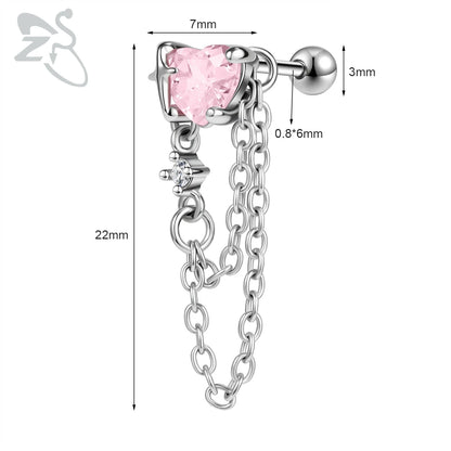 Cute Heart Stud Earrings - 20G Pink CZ Crystal Jewelry for Kids  Women - ZOOMNSTORE