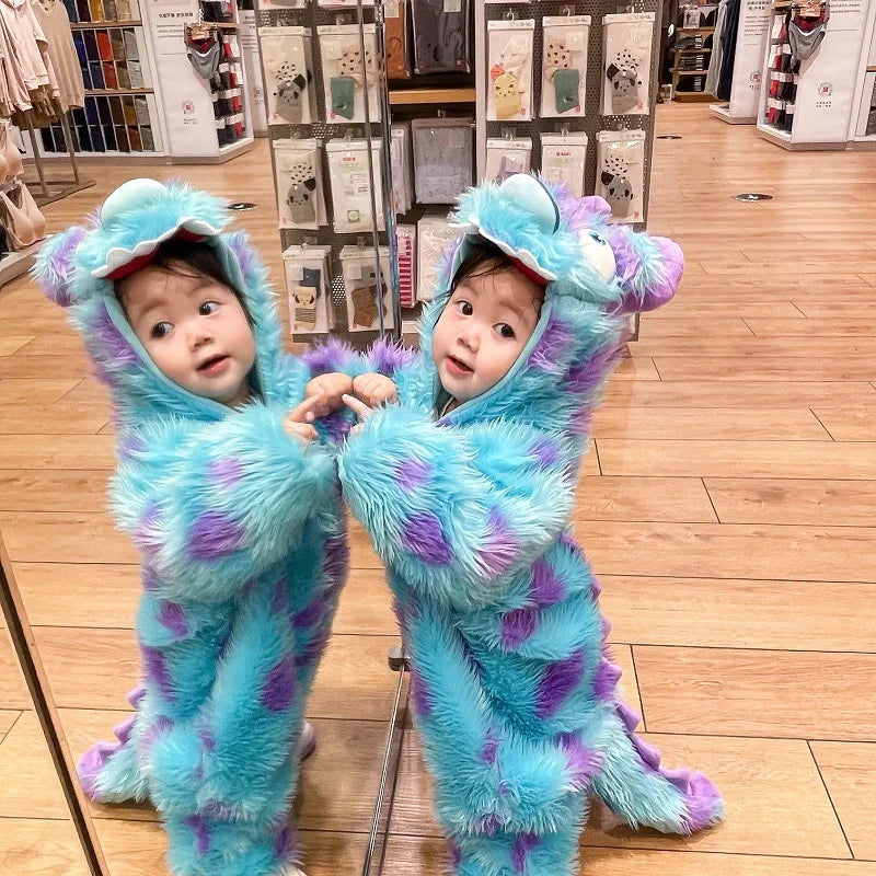 Cute Sully Monster Costume For Kids Halloween Kawaii Outfit Baby Boy Girl Winter Cosplay Clothes Warm Soft Romper Blue Suit - ZOOMNSTORE