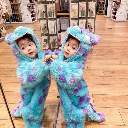 Cute Sully Monster Costume For Kids Halloween Kawaii Outfit Baby Boy Girl Winter Cosplay Clothes Warm Soft Romper Blue Suit - ZOOMNSTORE