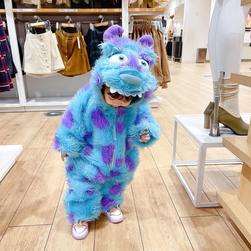 Cute Sully Monster Costume For Kids Halloween Kawaii Outfit Baby Boy Girl Winter Cosplay Clothes Warm Soft Romper Blue Suit - ZOOMNSTORE