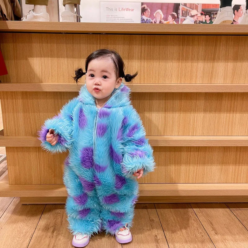Cute Sully Monster Costume For Kids Halloween Kawaii Outfit Baby Boy Girl Winter Cosplay Clothes Warm Soft Romper Blue Suit - ZOOMNSTORE