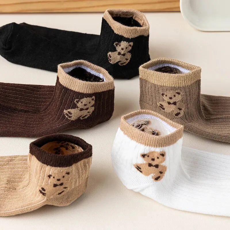 Cute Teddy Bear Short Socks - Casual SpringSummer Boat Socks - ZOOMNSTORE