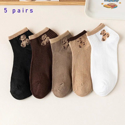 Cute Teddy Bear Short Socks - Casual SpringSummer Boat Socks - ZOOMNSTORE