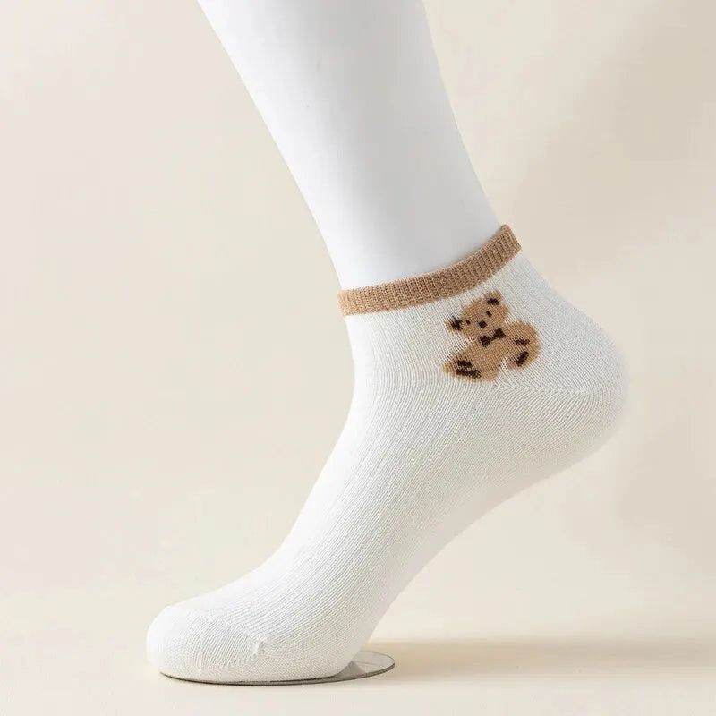 Cute Teddy Bear Short Socks - Casual SpringSummer Boat Socks - ZOOMNSTORE