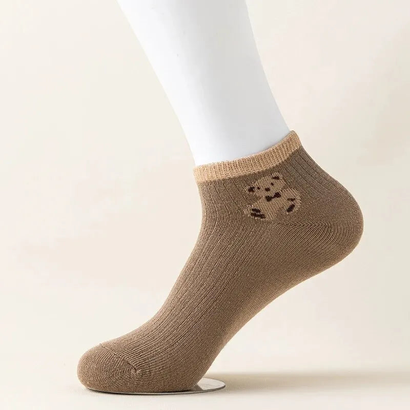 Cute Teddy Bear Short Socks - Casual SpringSummer Boat Socks - ZOOMNSTORE