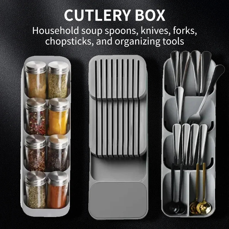Cutlery Organizer Tray - Kitchen Drawer Storage for Knives Spoons Forks and Spice Bottles - ZOOMNSTORE