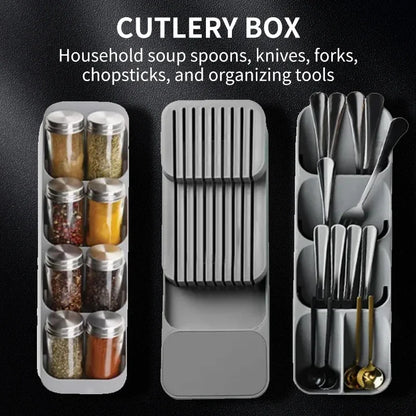 Cutlery Organizer Tray - Kitchen Drawer Storage for Knives Spoons Forks and Spice Bottles - ZOOMNSTORE