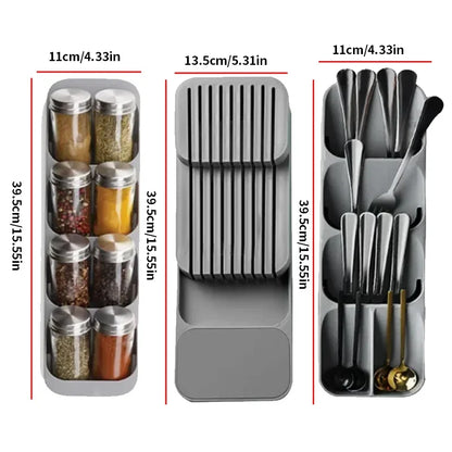 Cutlery Organizer Tray - Kitchen Drawer Storage for Knives Spoons Forks and Spice Bottles - ZOOMNSTORE