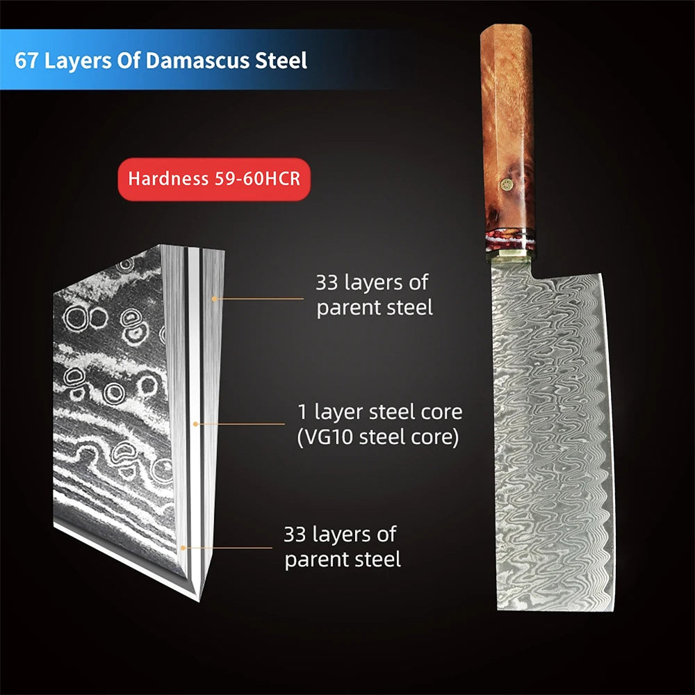 Damascus Steel Chef Knife - Carbon Steel Chopping  Slicing Knife - ZOOMNSTORE