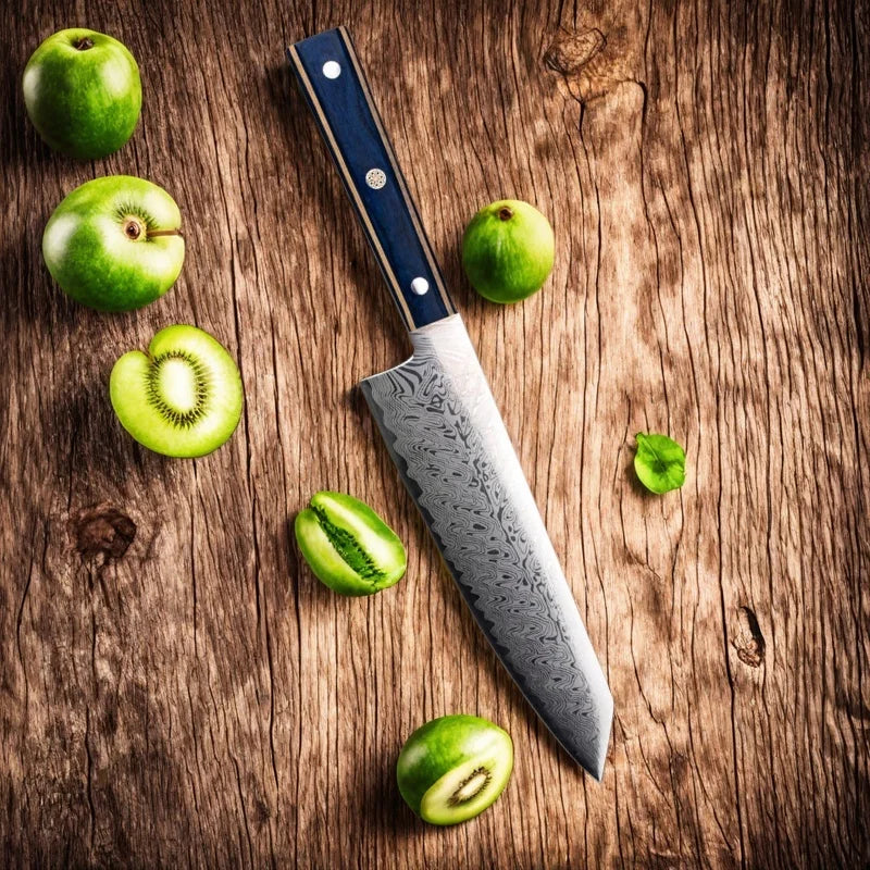 Damascus Chef Knife - Japanese Santoku Slicing Knife with Solid Wood Handle - ZOOMNSTORE