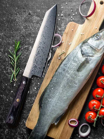 Damascus Chef Knife - Japanese Santoku Slicing Knife with Solid Wood Handle - ZOOMNSTORE