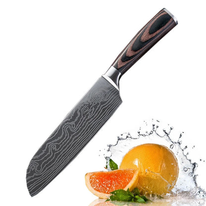Damascus Pattern Japanese Kitchen Knife - Color Wood Handle - ZOOMNSTORE