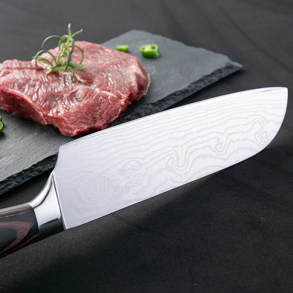 Damascus Pattern Japanese Kitchen Knife - Color Wood Handle - ZOOMNSTORE