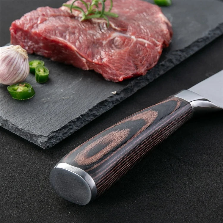 Damascus Pattern Japanese Kitchen Knife - Color Wood Handle - ZOOMNSTORE