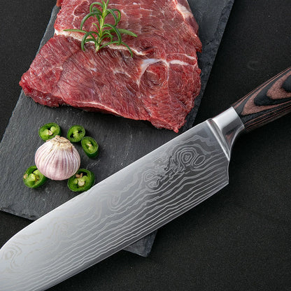 Damascus Pattern Japanese Kitchen Knife - Color Wood Handle - ZOOMNSTORE