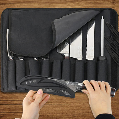 Damascus Steel Kitchen Knife Set - 8-Piece Chef Utility Paring Boning Cleaver Santoku with Nylon Bag - ZOOMNSTORE