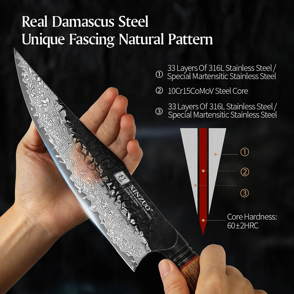 Damascus Knife Set - 67-Layer Steel with White Oak  Red G10 Handles 1-6 Pieces - ZOOMNSTORE