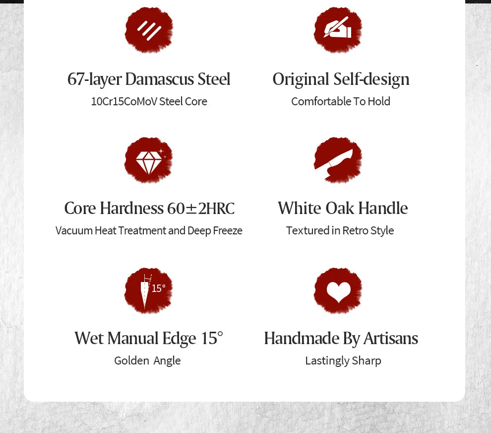 Damascus Knife Set - 67-Layer Steel with White Oak  Red G10 Handles 1-6 Pieces - ZOOMNSTORE