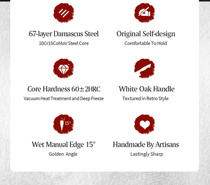 Damascus Knife Set - 67-Layer Steel with White Oak  Red G10 Handles 1-6 Pieces - ZOOMNSTORE