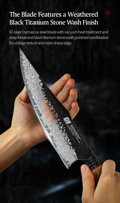 Damascus Knife Set - 67-Layer Steel with White Oak  Red G10 Handles 1-6 Pieces - ZOOMNSTORE