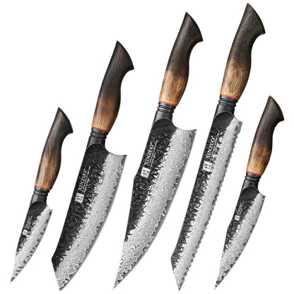 Damascus Knife Set - 67-Layer Steel with White Oak  Red G10 Handles 1-6 Pieces - ZOOMNSTORE