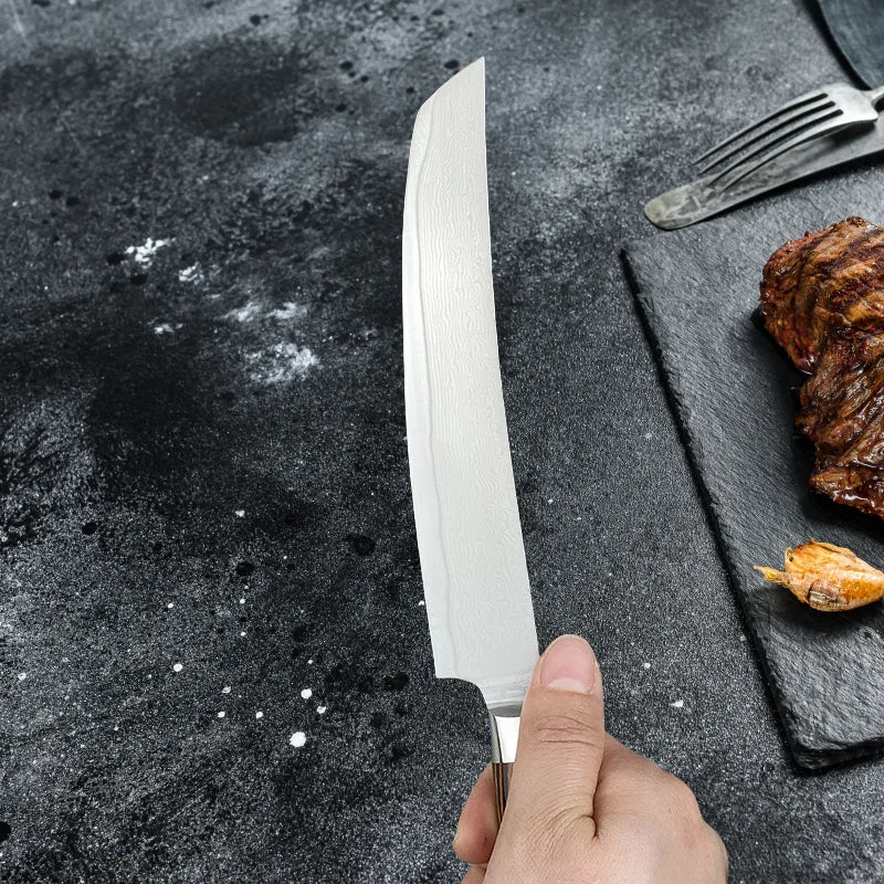 Damascus Steel Chef Knife - Butcher Cleaver  Kiritsuke Slicing Tool - ZOOMNSTORE