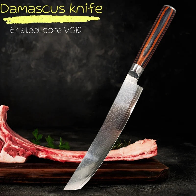 Damascus Steel Chef Knife - Butcher Cleaver  Kiritsuke Slicing Tool - ZOOMNSTORE