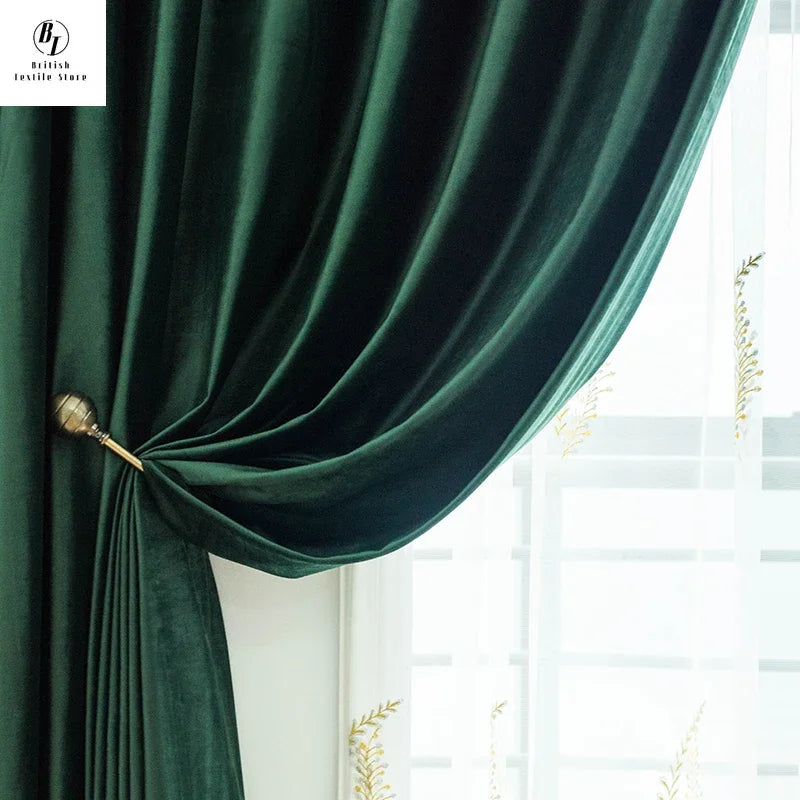 Dark Green Velvet Curtains - Luxury 80 Blackout Window Drapes for Living Room and Bedroom - ZOOMNSTORE