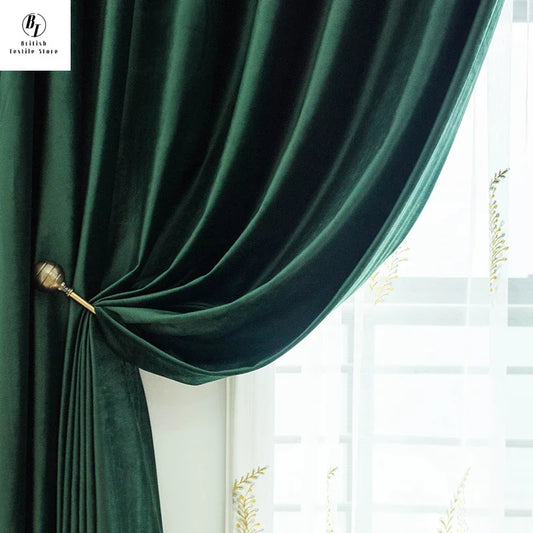 Dark Green Velvet Curtains - Luxury 80 Blackout Window Drapes for Living Room and Bedroom - ZOOMNSTORE