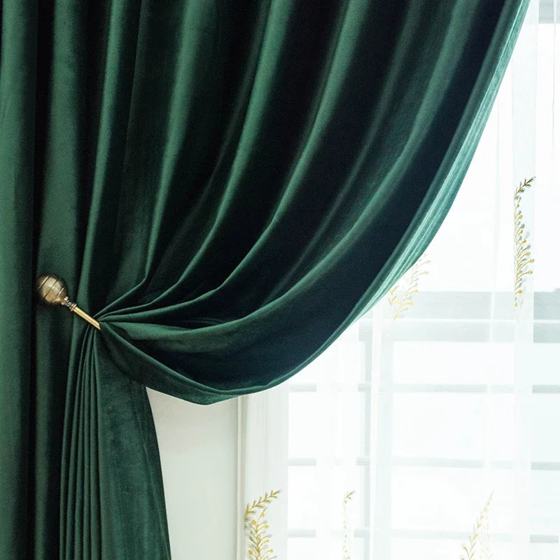 Dark Green Velvet Curtains - Luxury 80 Blackout Window Drapes for Living Room and Bedroom - ZOOMNSTORE