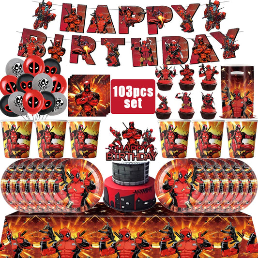 Deadpool Birthday Party Supplies - Disposable Tableware Cake Topper and Banner - ZOOMNSTORE