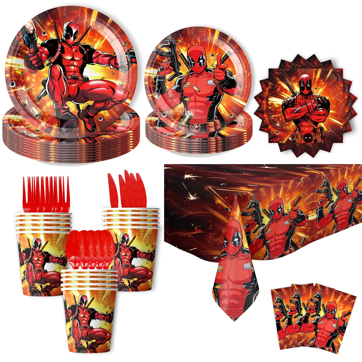 Deadpool Birthday Party Supplies - Disposable Tableware Cake Topper and Banner - ZOOMNSTORE