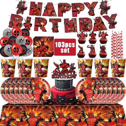 Deadpool Birthday Party Supplies - Disposable Tableware Cake Topper and Banner - ZOOMNSTORE