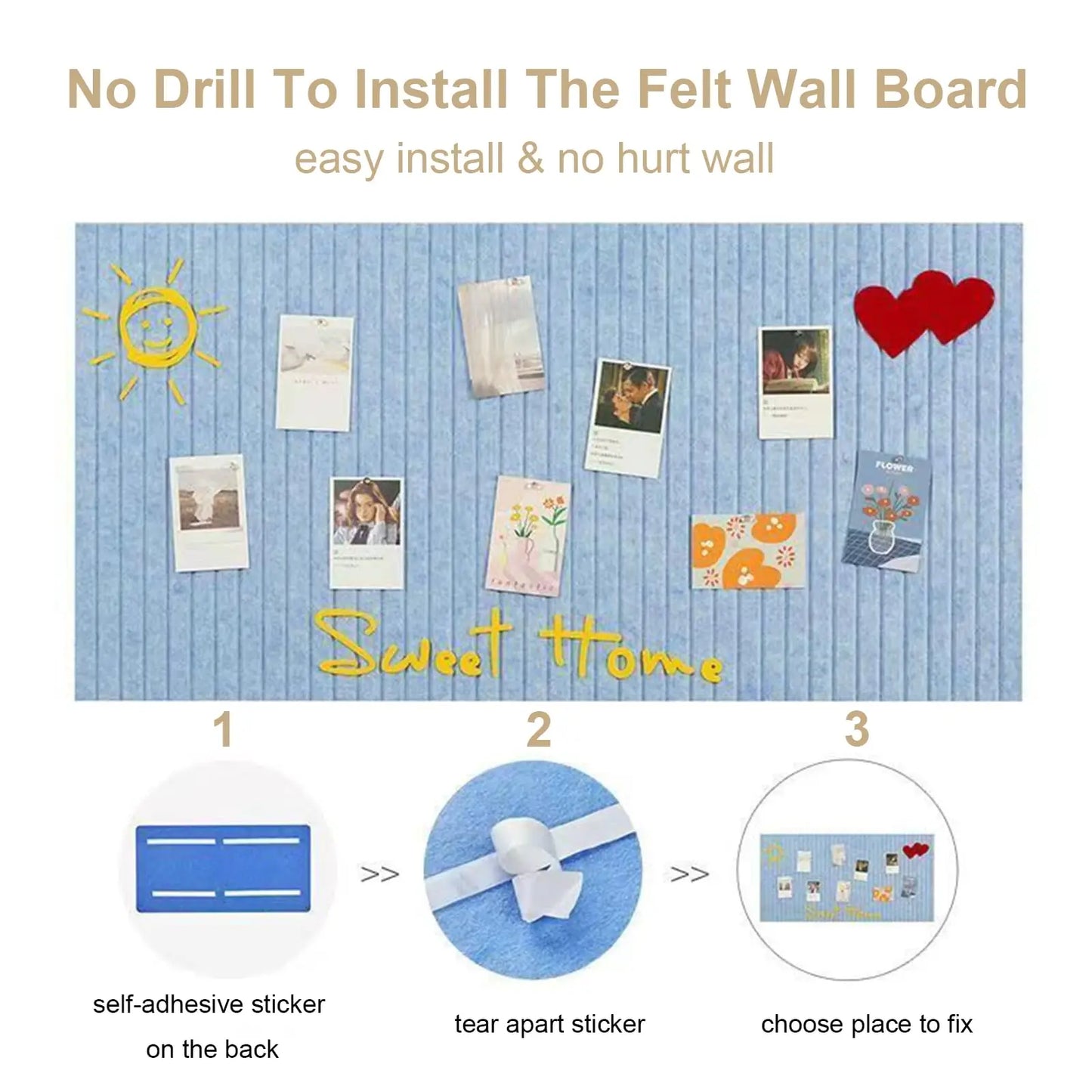 Decorative Felt Cork Board – Large Bulletin Board Foldable Photo Display Panel - ZOOMNSTORE