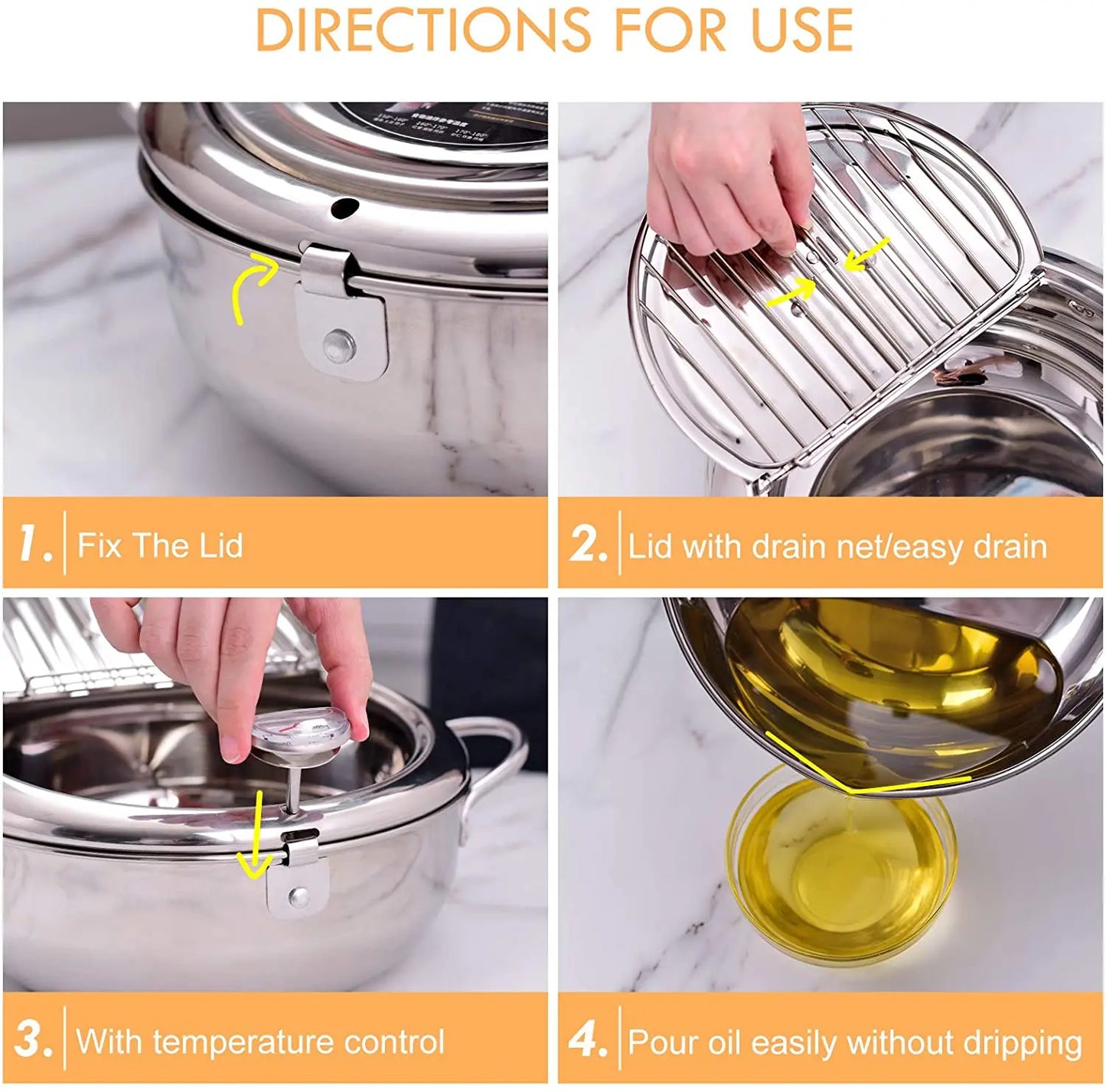 Japanese Deep Frying Pot - 304 Stainless Steel Tempura Fryer with Thermometer  Lid 20-24 cm - ZOOMNSTORE