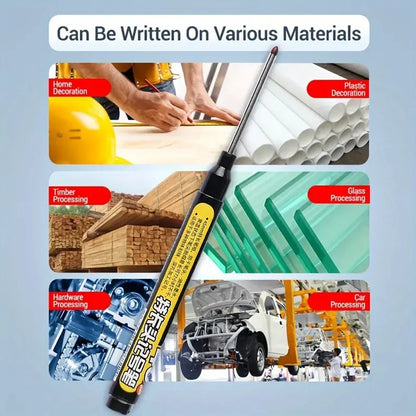 1-6Pcs Multi-Purpose 45mm Deep Drill Hole Long Nib Marker Pens Waterproof for Bathroom Woodworking Long Head Carpenter Pen - ZOOMNSTORE